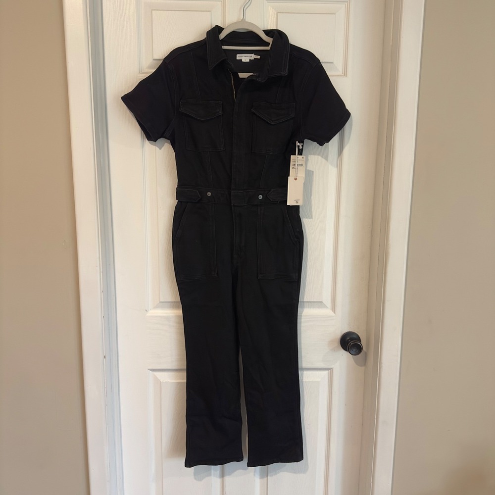Good American Petite Fit For Success Jumpsuit Black Denim Jumpsuit FFSPE731B L - Picture 2 of 11